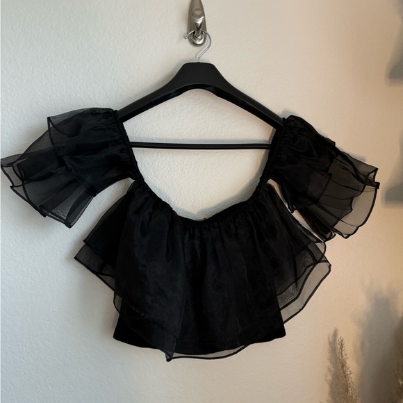 NWT- Dolan Anthropologie Tirered Organza Top in Black Size Medium - Picture 3 of 6
